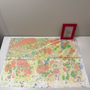 Handmade Turkish Ebru (Water Marbling) Art on Satin Fabric,29x20in,NewWithoutTag